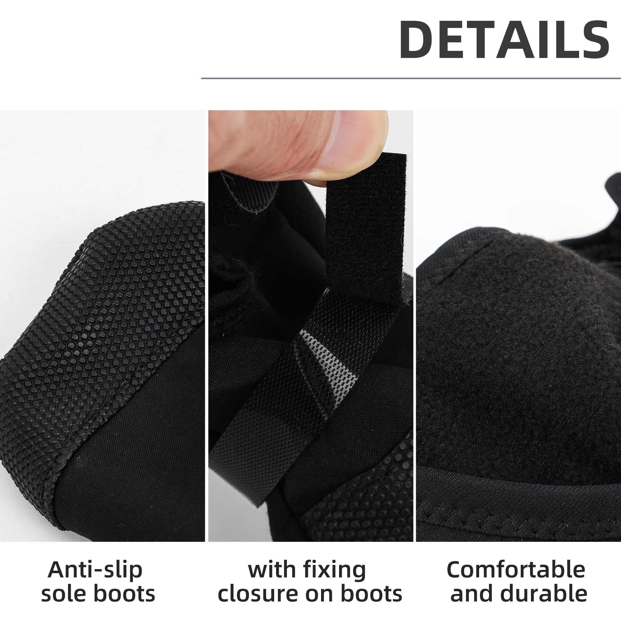 ETIAL paw boot close-up shows self-adhesive strap and soft fleece lining