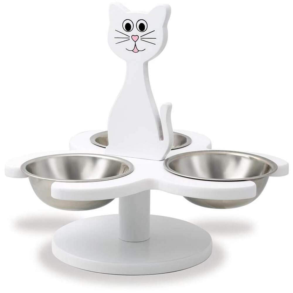 Etna elevated cat bowls wooden assembly supports easier meals for multiple cats.