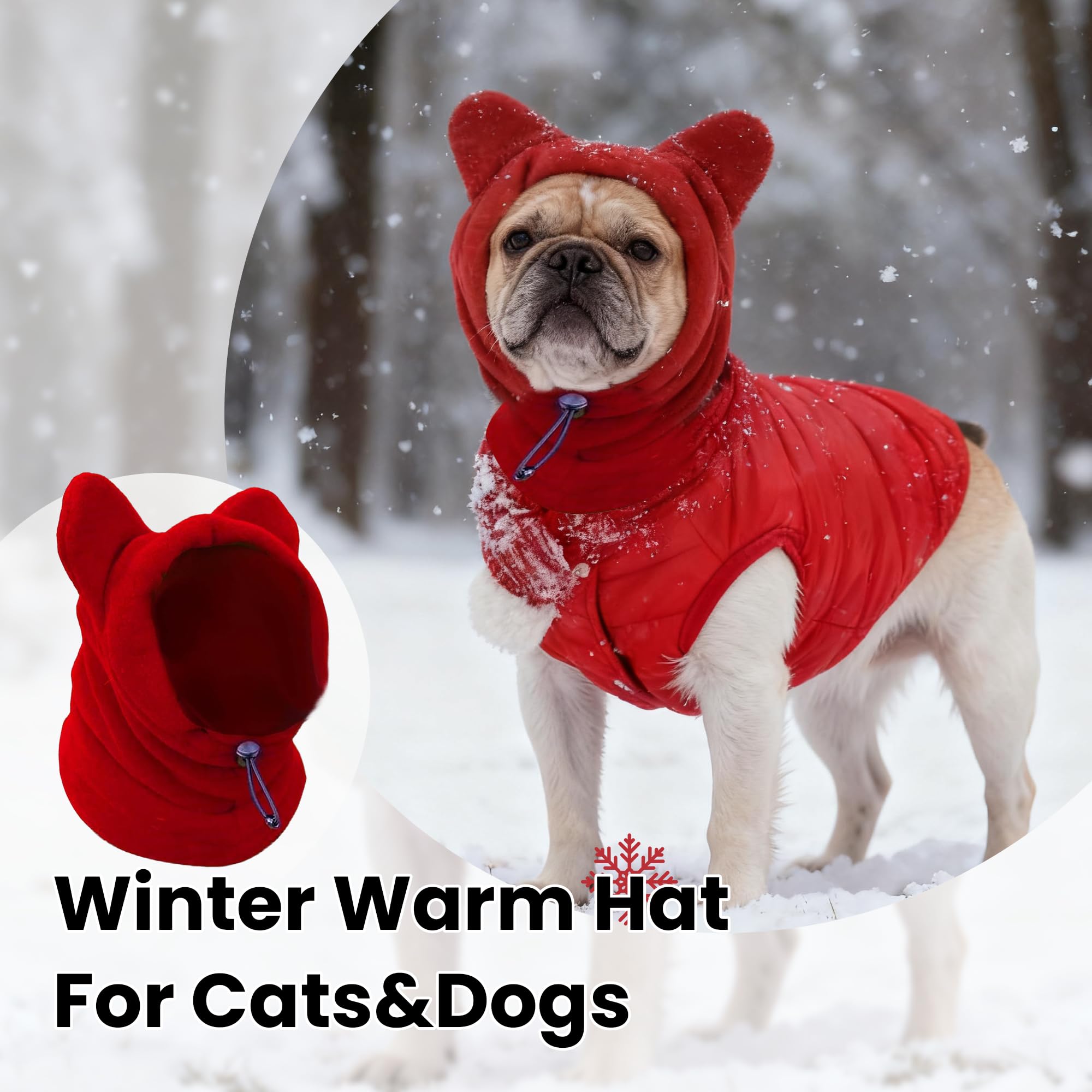 ETOFIXEE dog snood red ear protection closeup highlights weather protection