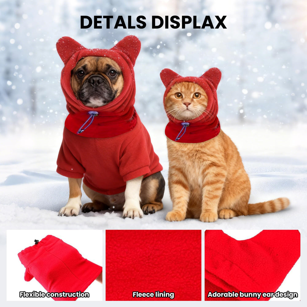 ETOFIXEE dog snood red on dog during walk demonstrates warm, comfortable coverage