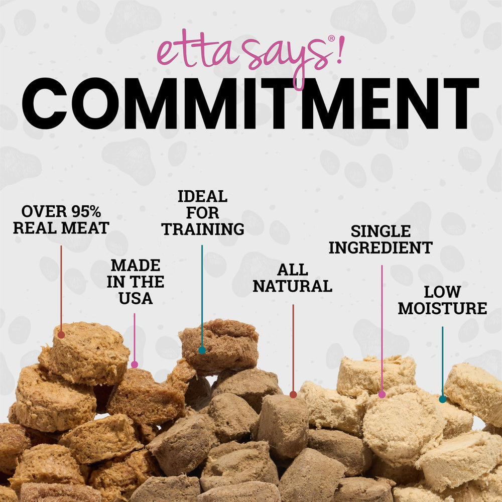 Etta Says Eat Simple freeze-dried lamb treats close-up, emphasizing single-ingredient simplicity.
