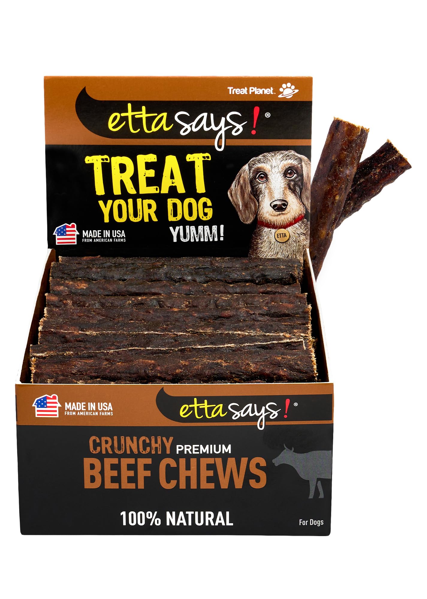 Etta Says Premium Crunchy 4.5-inch beef dog chew – front view promotes long-lasting dental care.