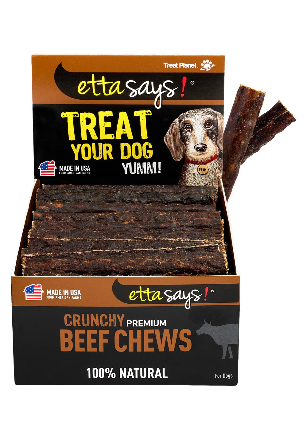 Etta Says Premium Crunchy 4.5-inch beef dog chew – front view promotes long-lasting dental care.
