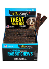 etta says premium crunchy 4.5-inch rabbit dog chews front view highlighting long-lasting chew