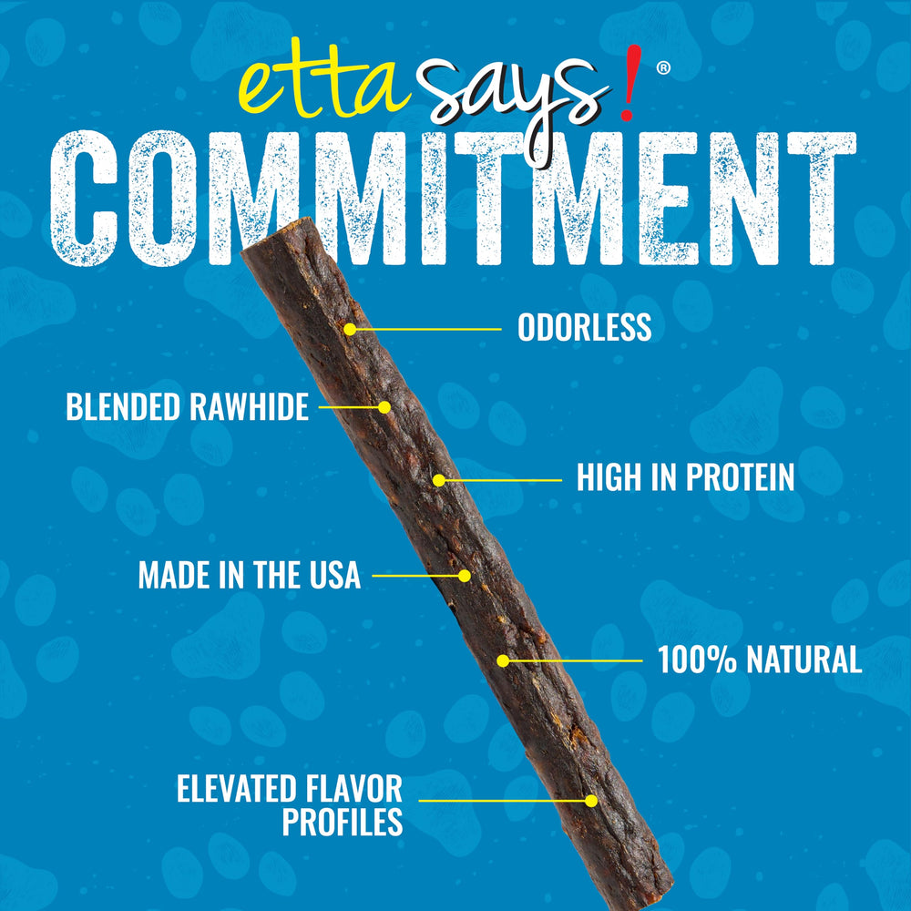 etta says premium crunchy 7-inch rabbit dog chew natural ingredients label close-up