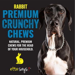 etta says premium crunchy 7-inch rabbit dog chew texture close-up highlighting protein-packed center