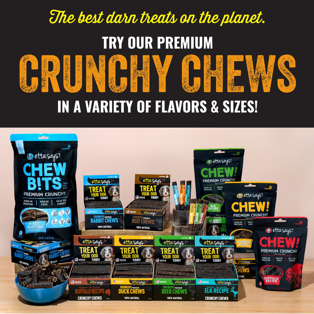 etta says premium crunchy dog chews 24-count pack front view—convenient USA-made treats