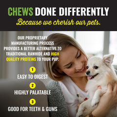etta says! buffalo chew closeup highlights protein-packed treat for active dogs.