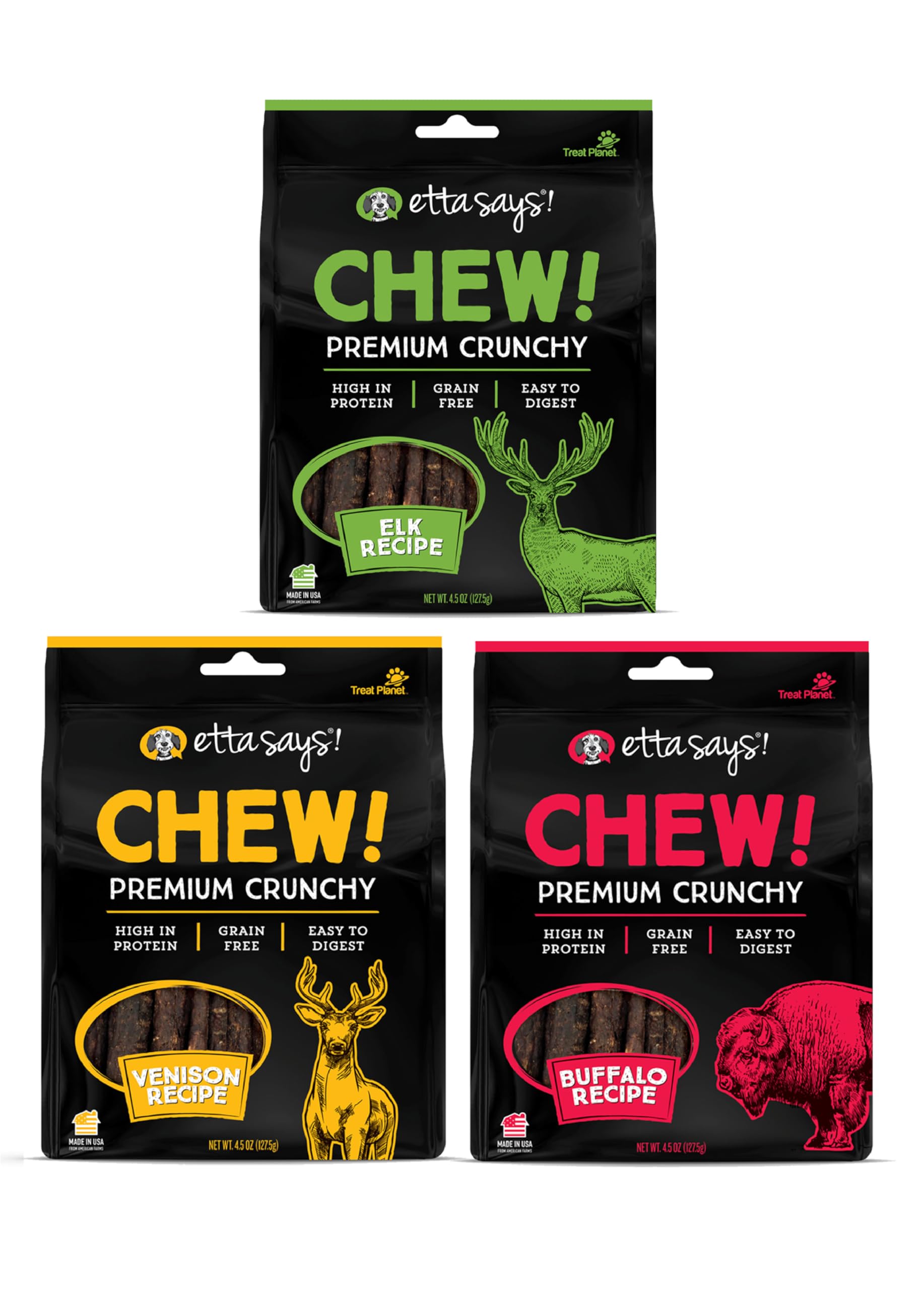 etta says! venison chew closeup promotes teeth health and tasty protein snack.