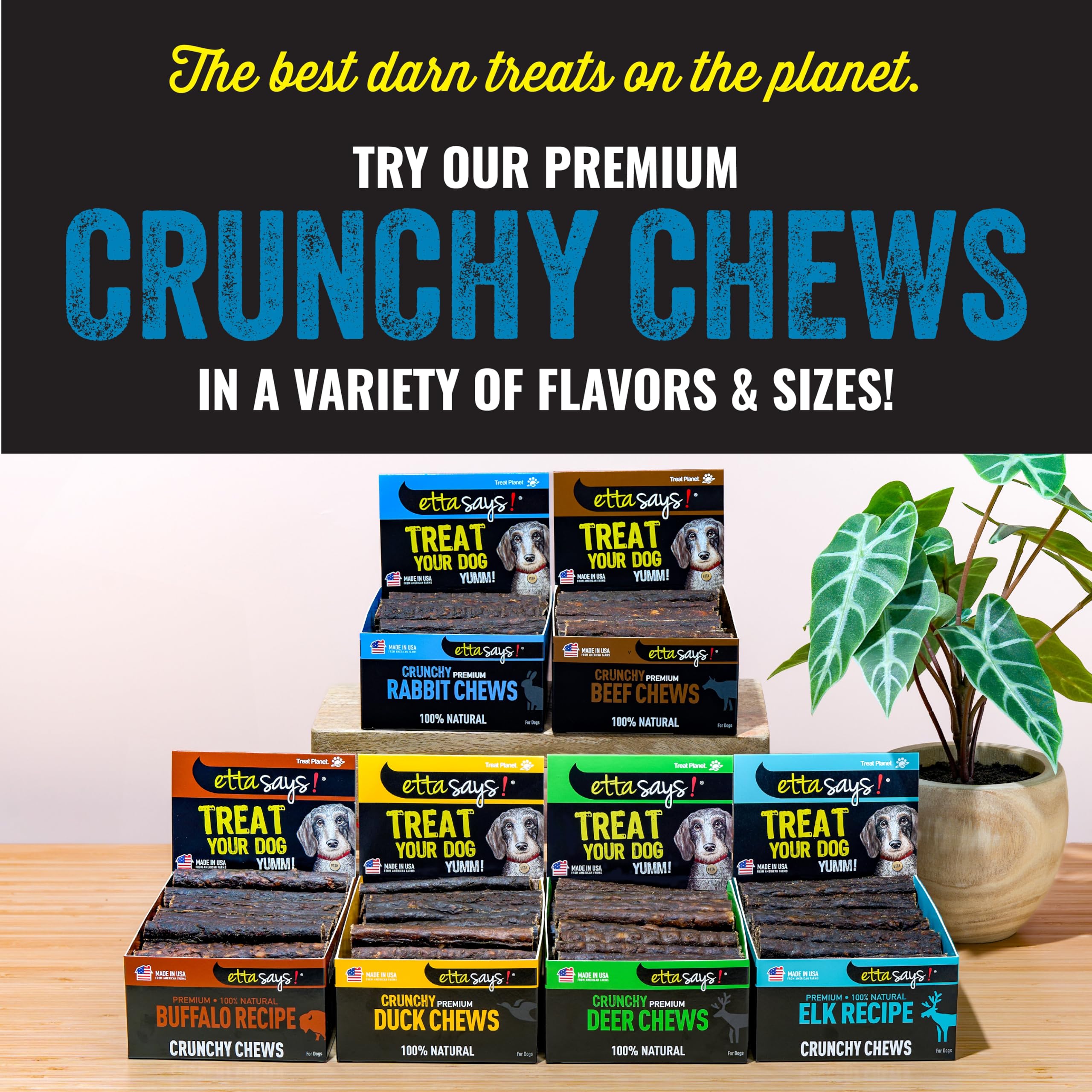 etta says teeth-friendly rabbit dog chews closeup highlighting texture