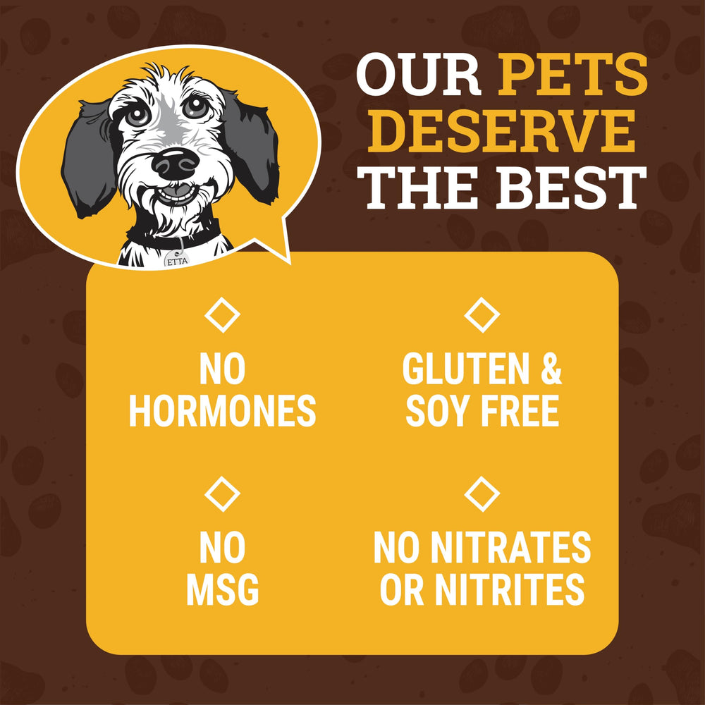 etta says! Yumm Sticks real-meat chicken jerky close-up emphasizes 95% meat content.