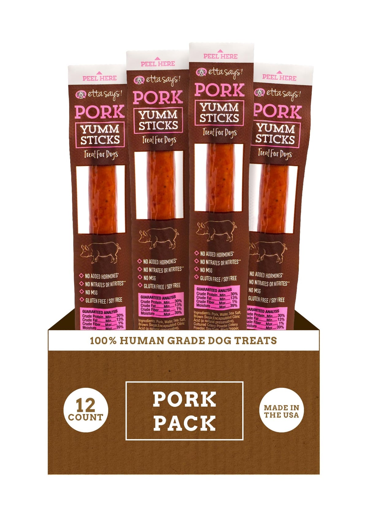 etta says! Yumm Sticks pork dog jerky pack — protein-packed snack for daily rewards.