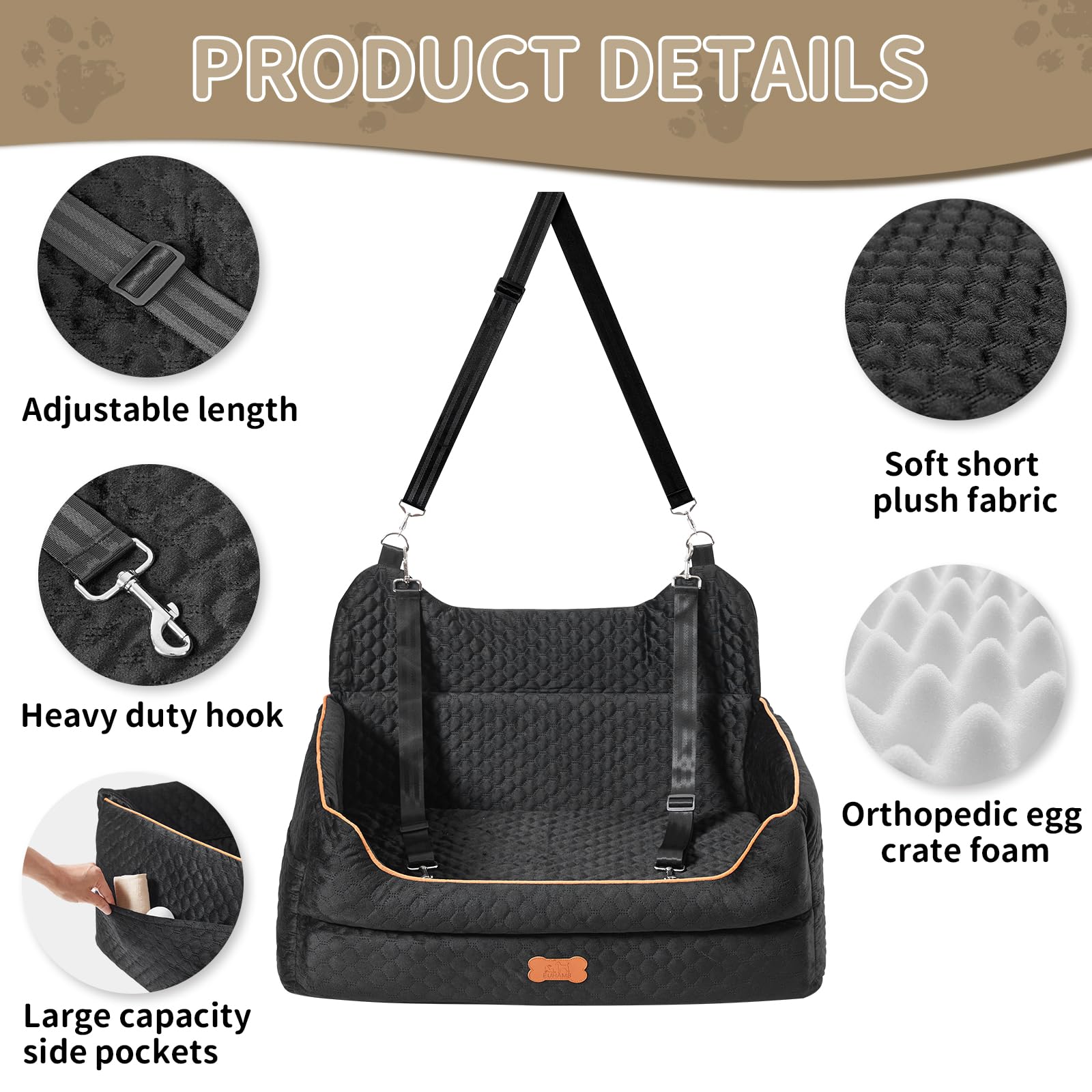 EUHAMS adjustable-leash-dog-seat keeps pets secure during drives.