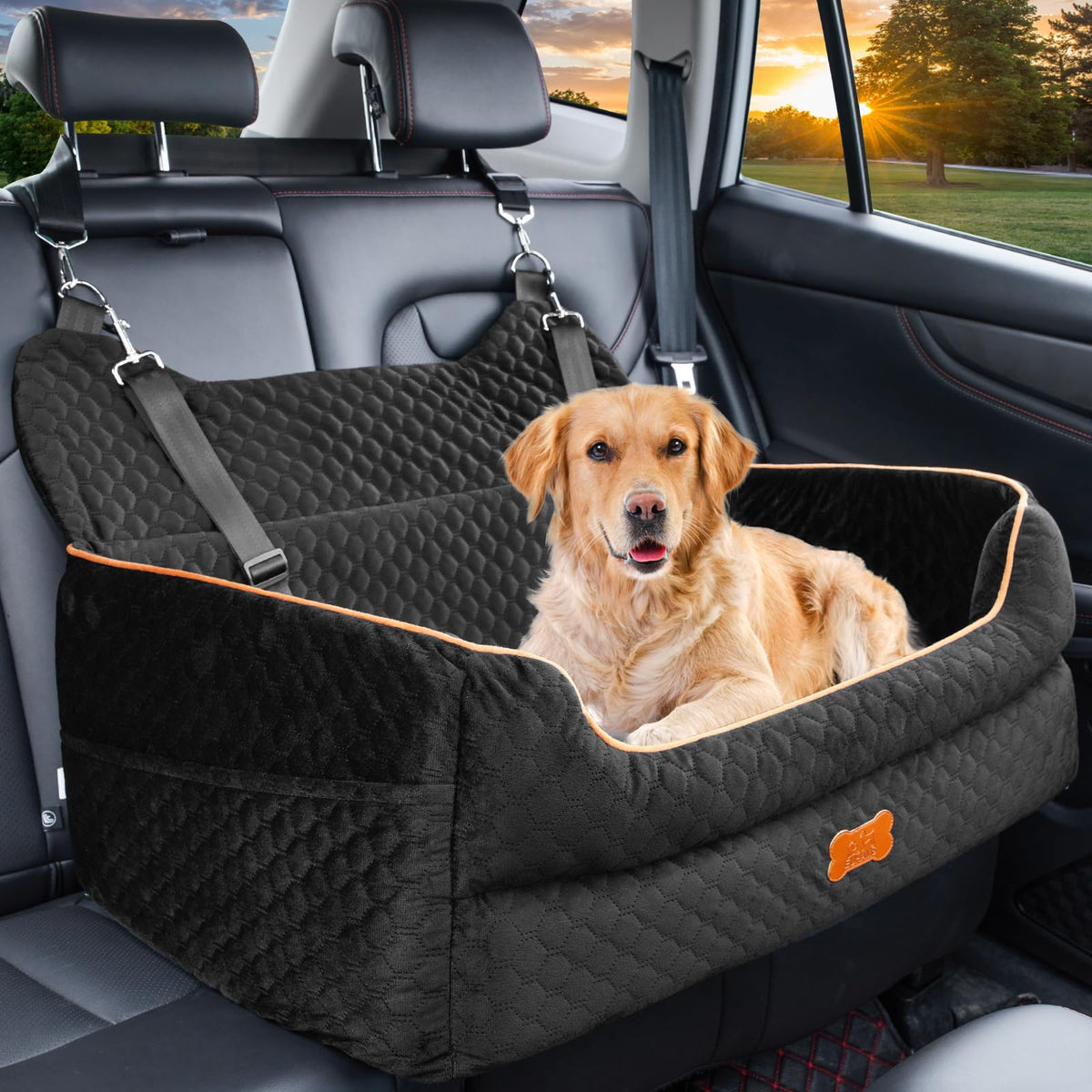 EUHAMS dog booster seat back-seat view for elevated visibility and calmer rides.