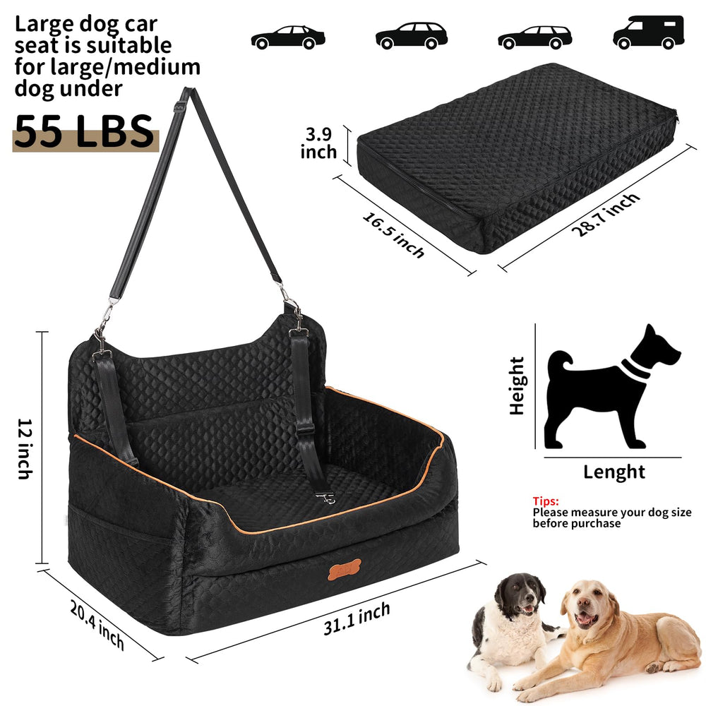 EUHAMS dog booster seat side close-up showing secure edge bolster for containment.