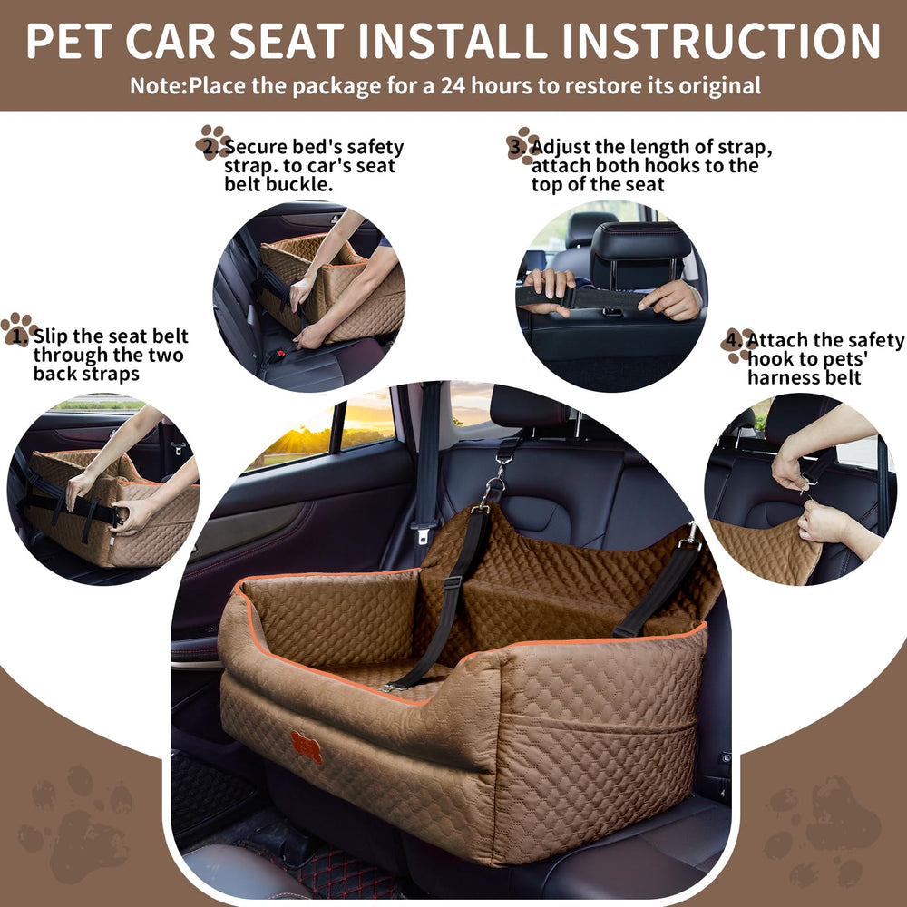 EUHAMS dog car seat brown velvet fabric feels soft and breathable for dogs.