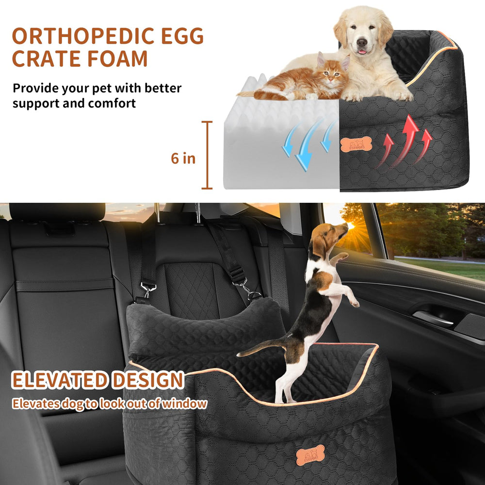 EUHAMS memory foam dog seat demonstrates comfortable resting surface on trips.