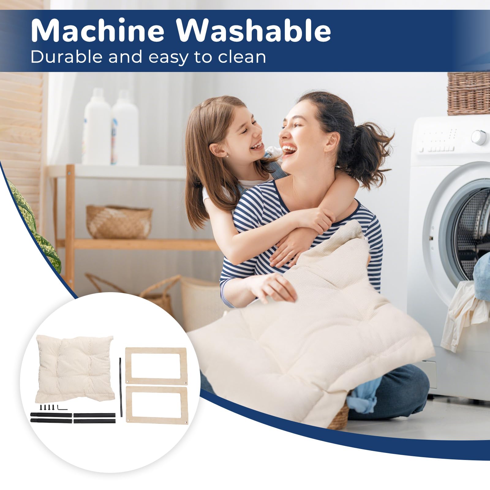 EUIJOIP elevated wooden stand keeps pets comfortable off the floor.