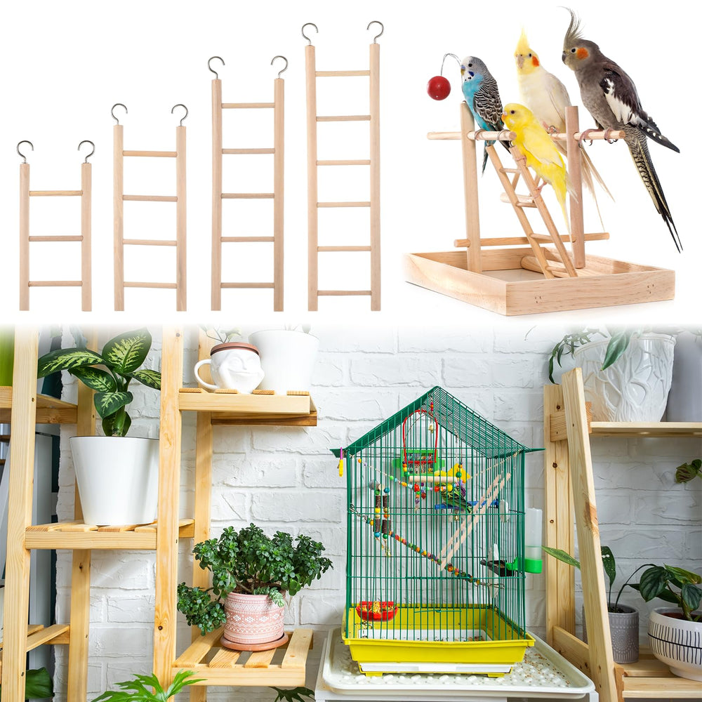 EupHHonycs bird ladder 6-rung wooden shot shows extended climbing options