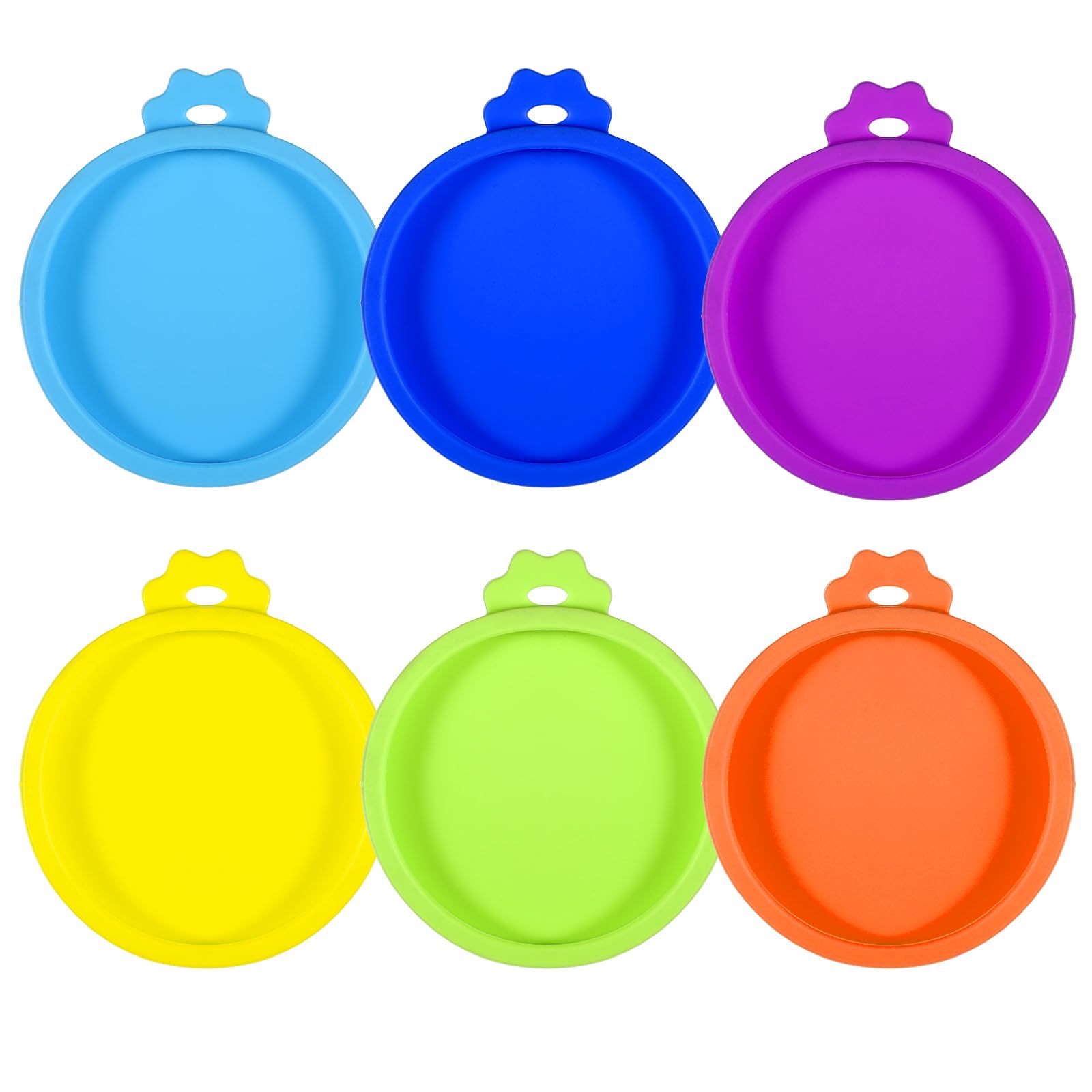 EupHHonycs cat food lid six-pack in assorted colors keeps small cans fresh and odor-free.