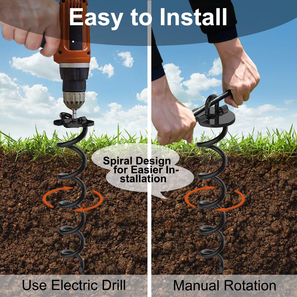 Eurmax USA heavy-duty ice screw anchor securing dog tie-out safely in grass.