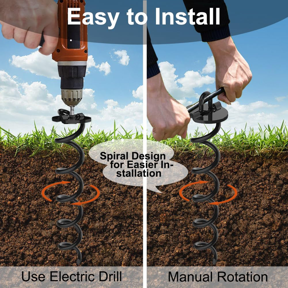 Eurmax USA heavy-duty ice screw anchor securing dog tie-out safely in grass.