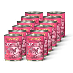 Evanger's Heritage Classic puppy chicken loaf cans show convenient, complete meals for growing dogs.