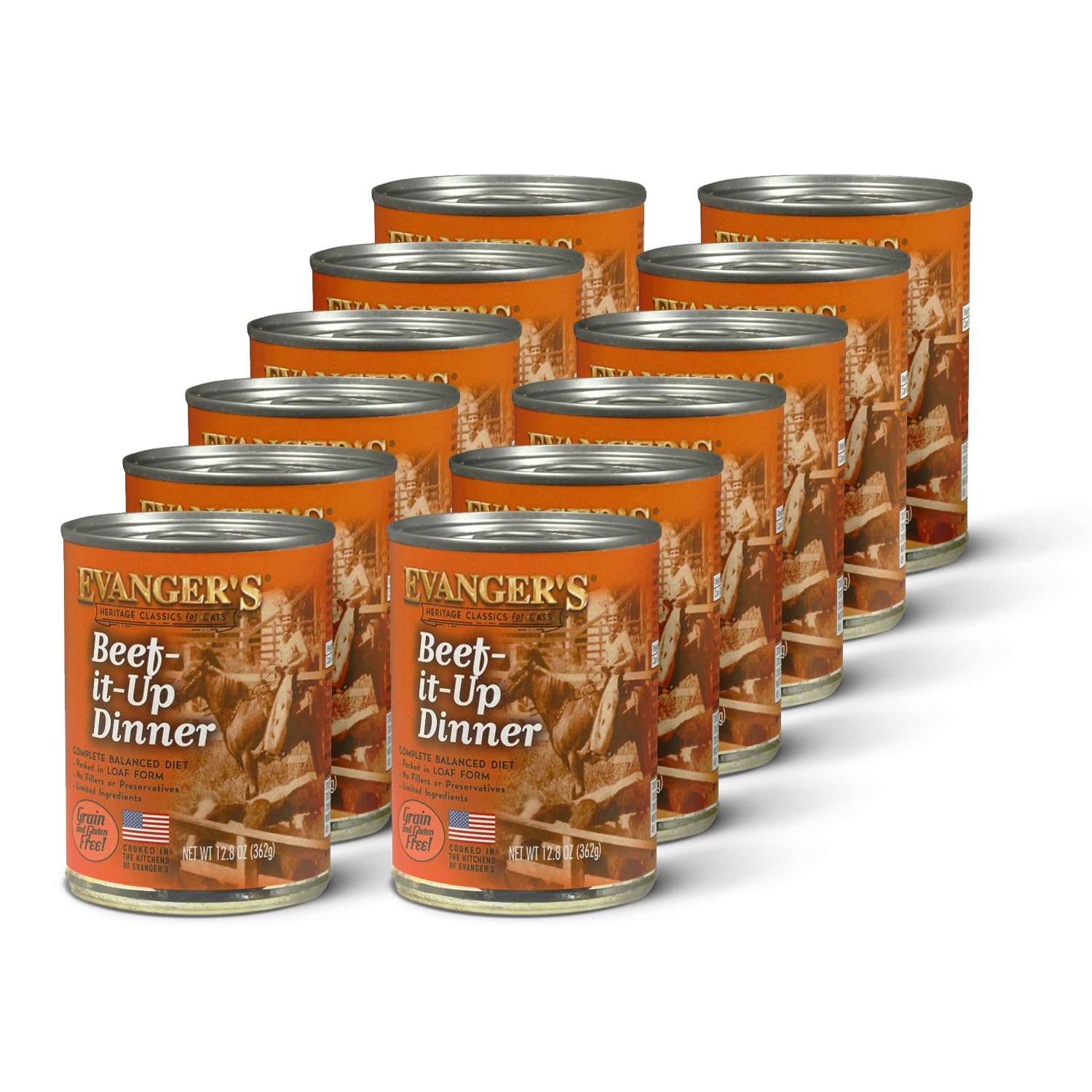 Evanger's Heritage Classics Beef It Up Dinner can close-up: fresh beef for lean muscle support.