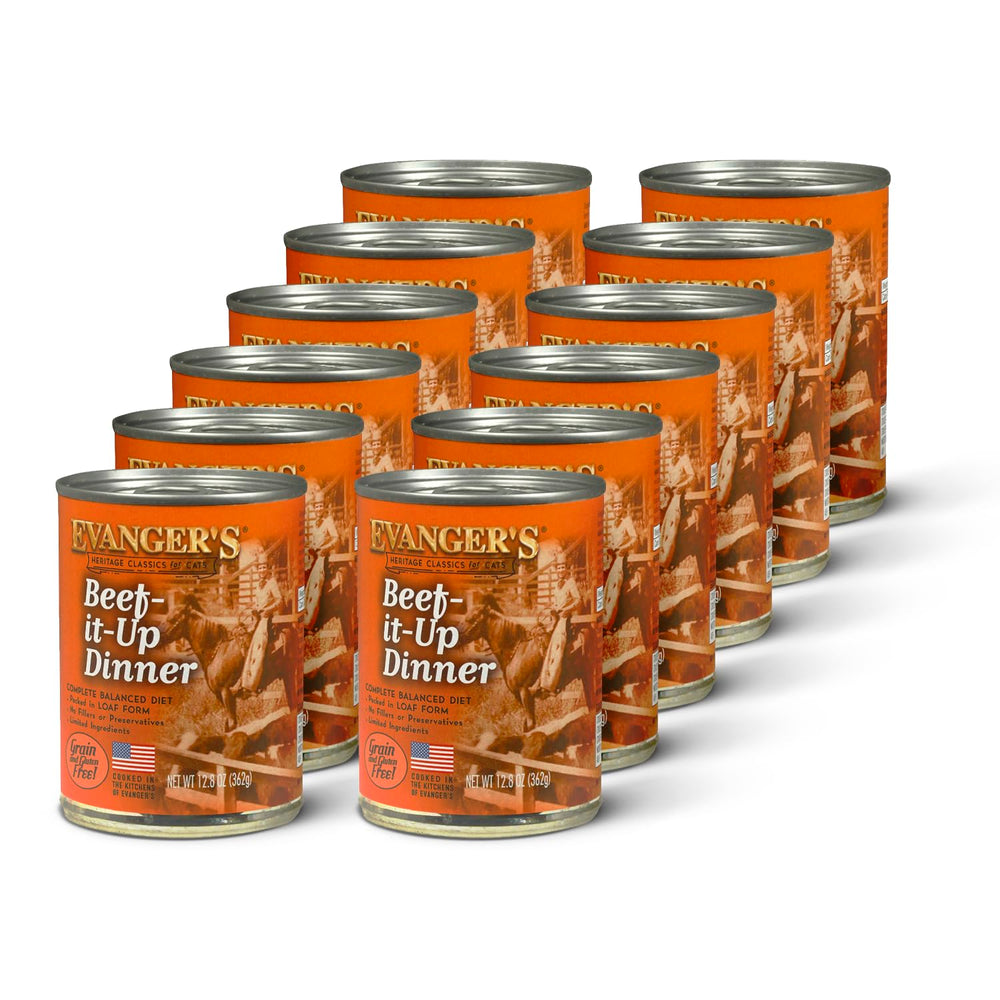 Evanger's Heritage Classics Beef It Up Dinner can close-up: fresh beef for lean muscle support.
