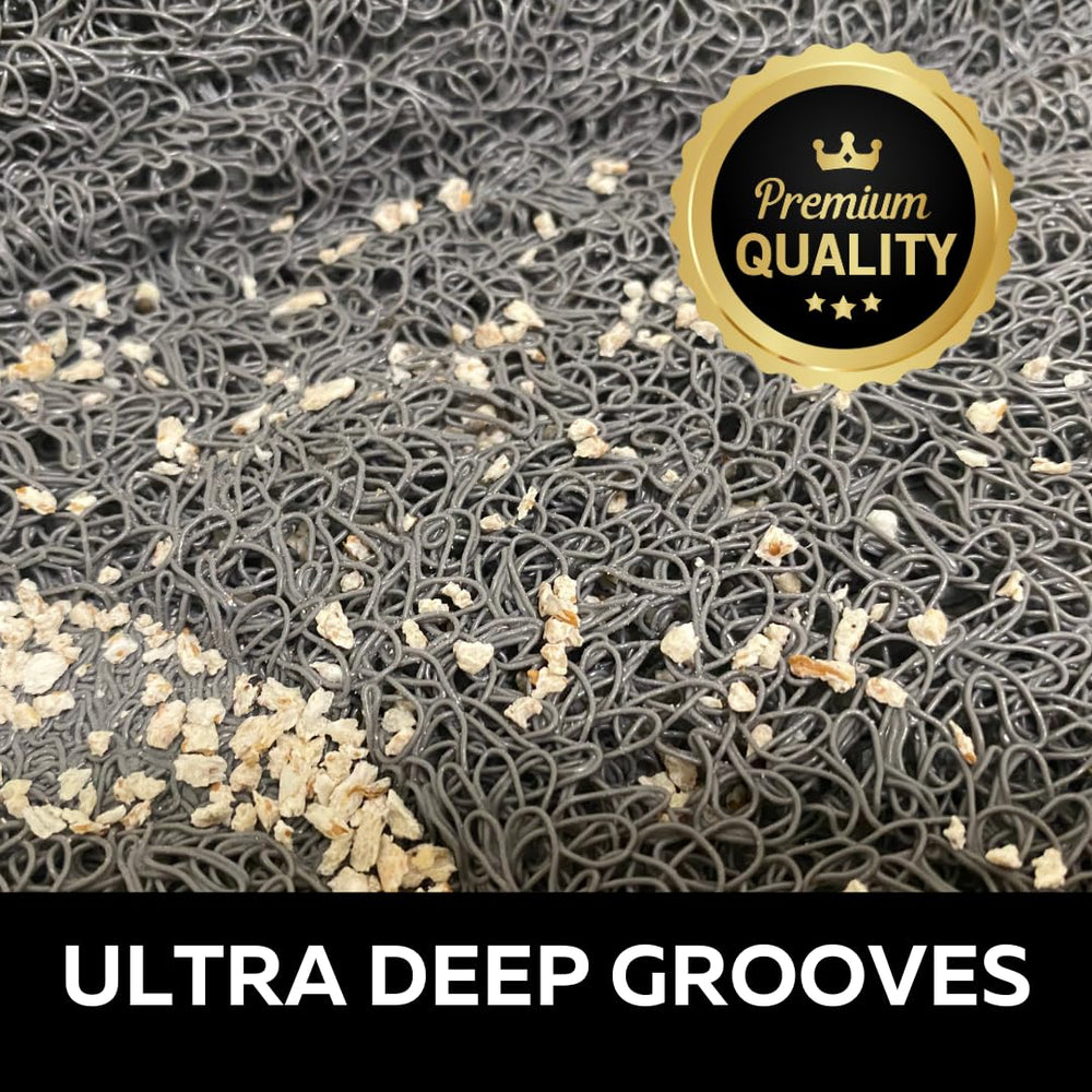 Evelots cat litter mat non-skid backing keeps it in place.