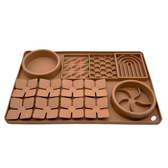Evenco silicone lick mat with snuffle area boosts mental enrichment during play.