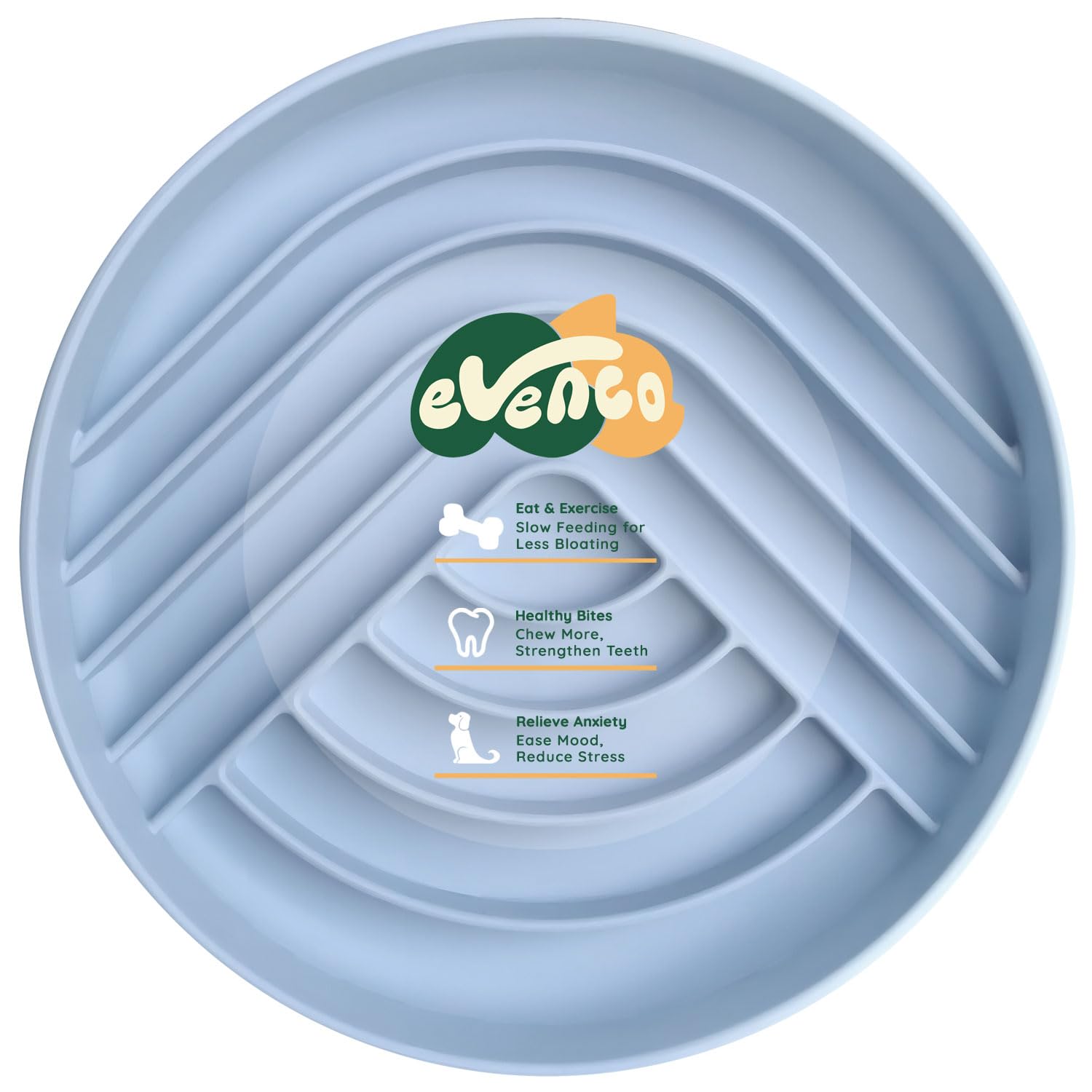 Evenco slow feeder bowl uses suction cups to keep it secure during meals.