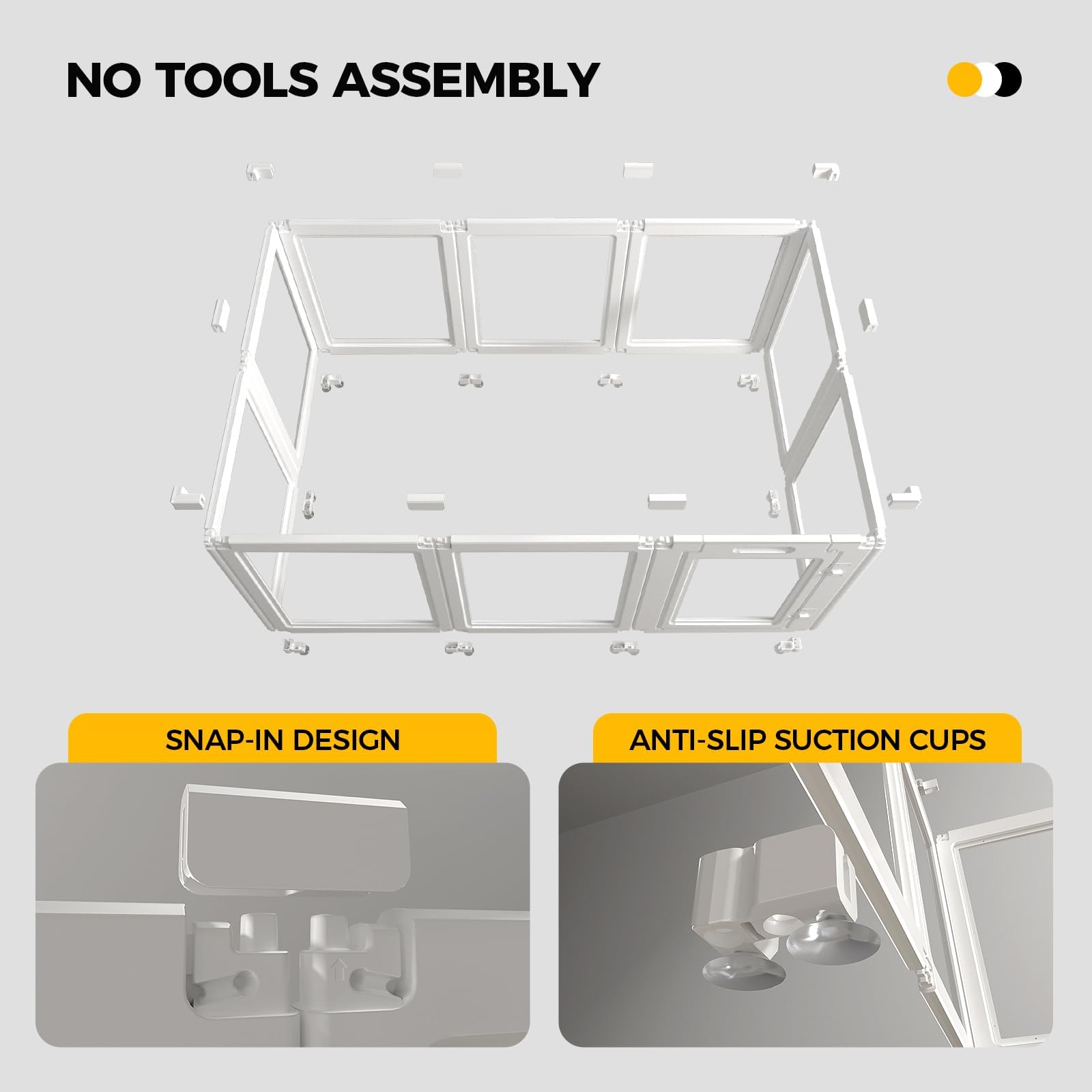 Everfront snap-in buckles enable easy, customizable pen shapes.