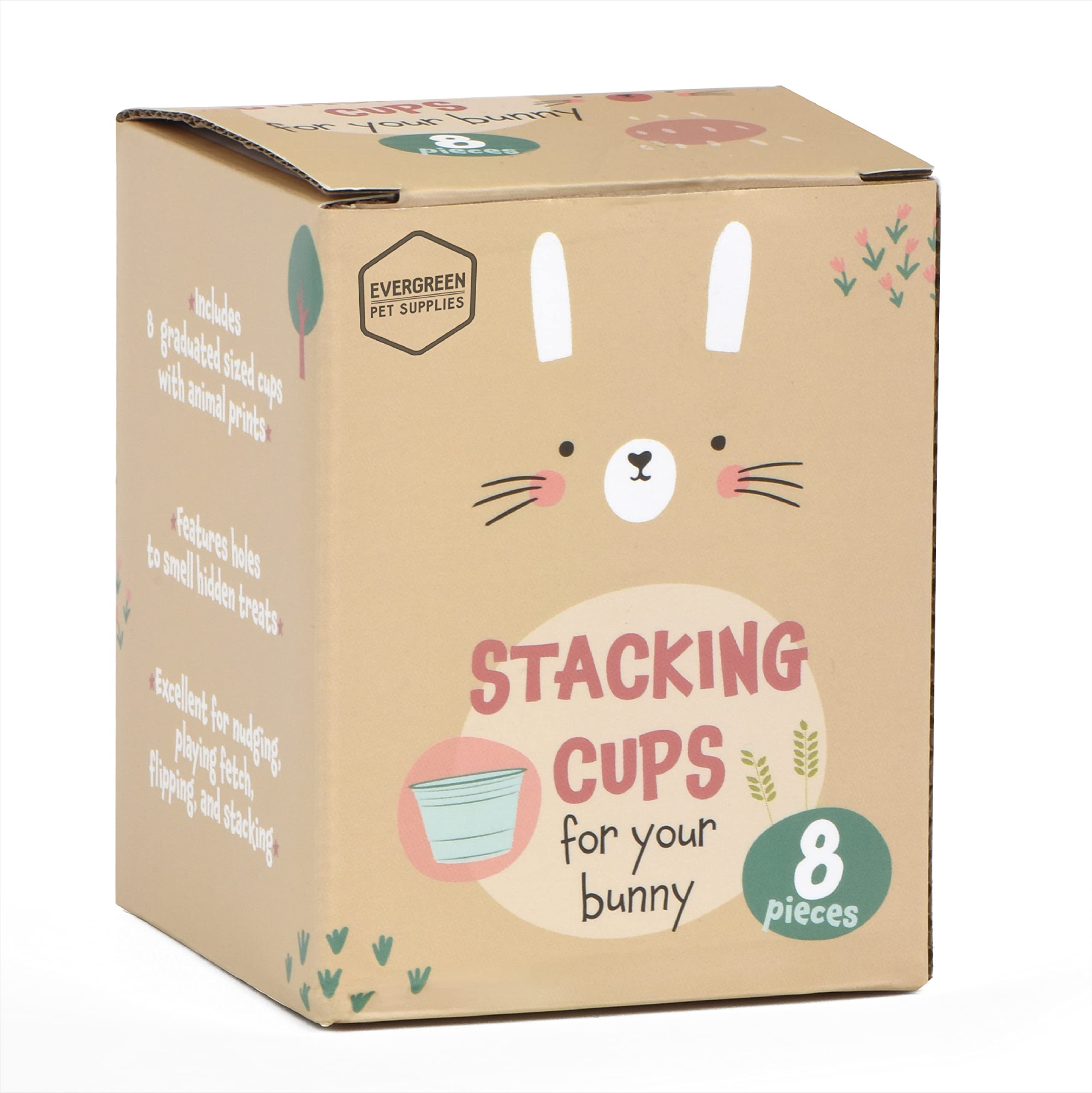 Evergreen Rabbit Stacking Cups Animal-design bases add visual appeal during play.