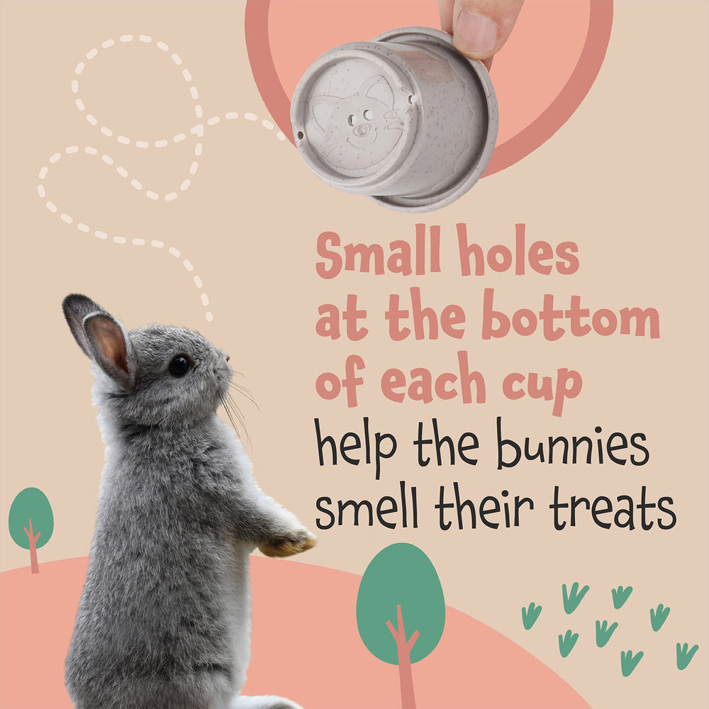 Evergreen Rabbit Stacking Cups Bottom-holes aid scent tracking during snack puzzles.