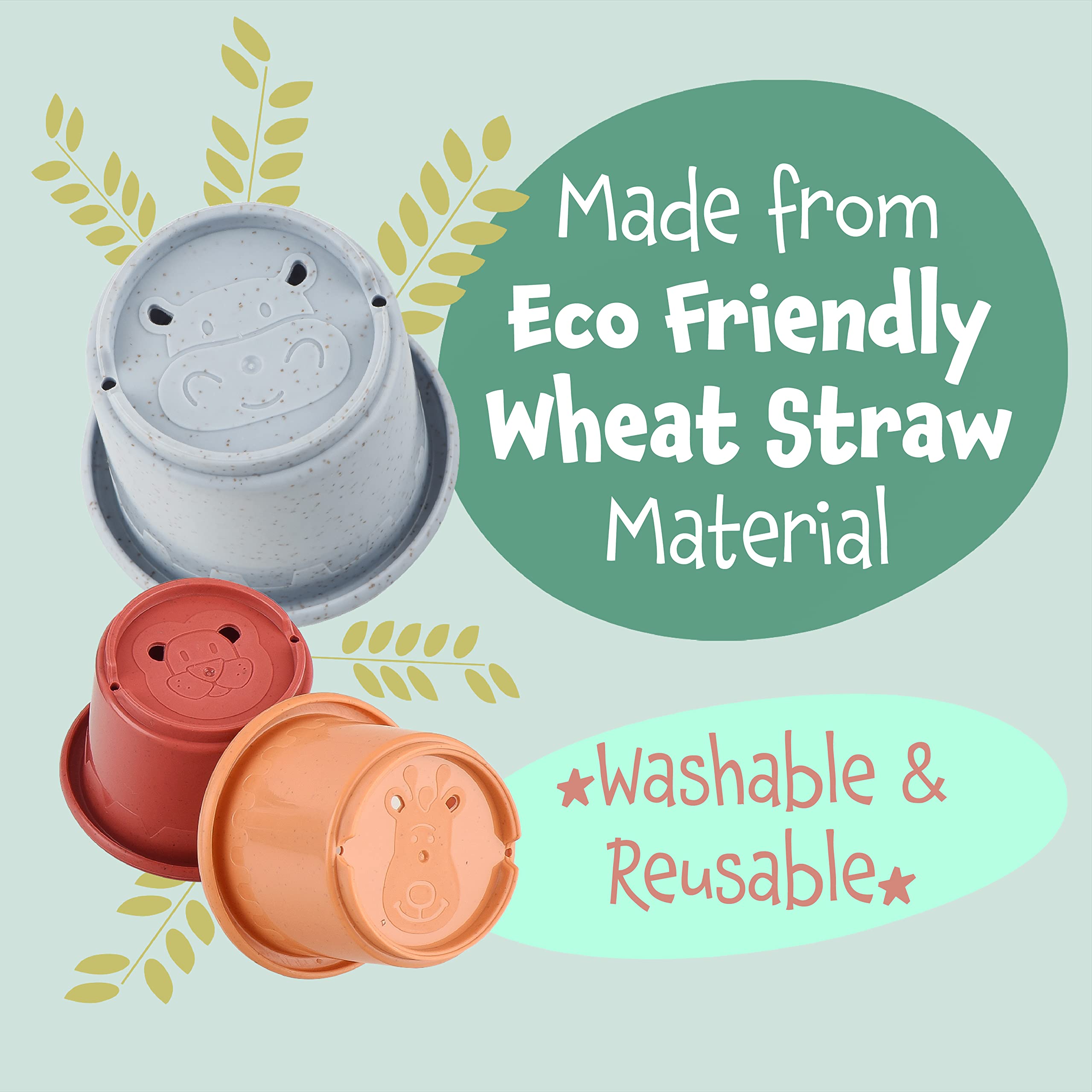 Evergreen Rabbit Stacking Cups Dishwasher-safe cleaning makes maintenance easy.