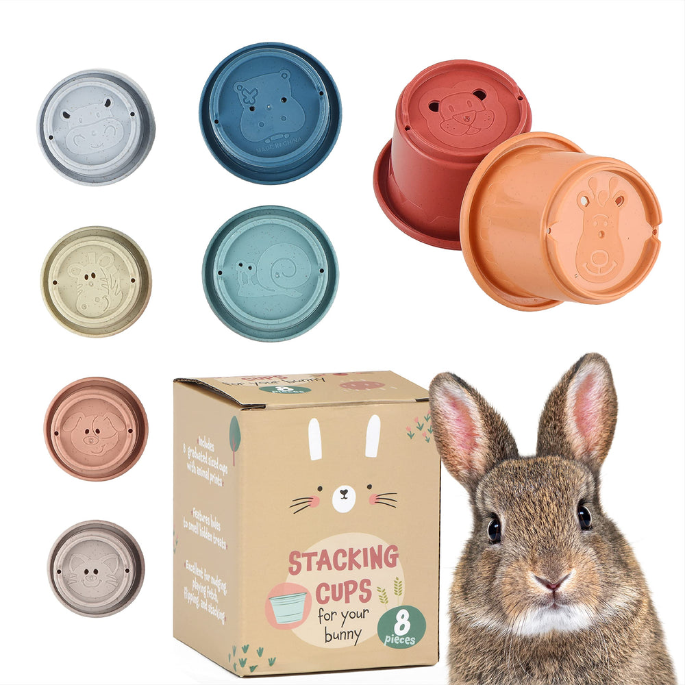 Evergreen Rabbit Stacking Cups Tower demonstrates problem-solving play for curious bunnies.