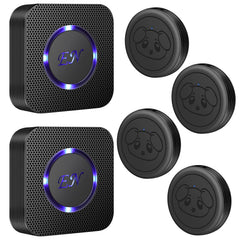 Evernary dog door bell transmitter mounted on door demonstrates quick touch-to-ring action.