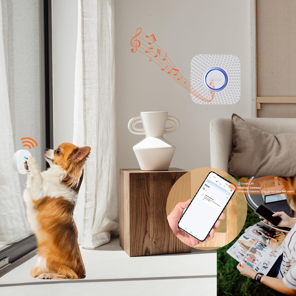 EverNary WiFi Smart Dog Door Bell app notifications showcase remote monitoring with Tuya app.