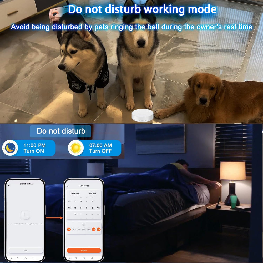 EverNary WiFi Smart Dog Door Bell puppy training support with doorbell press cue.