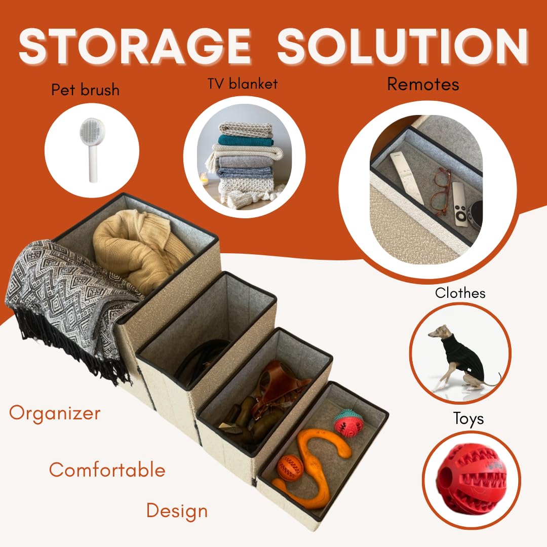 Everpup 5-step stairs in use on bed and couch for easy pet access.