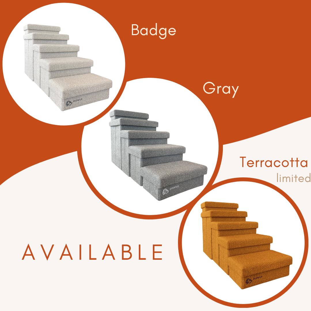 Everpup compact folded stairs stored neatly in a small space.