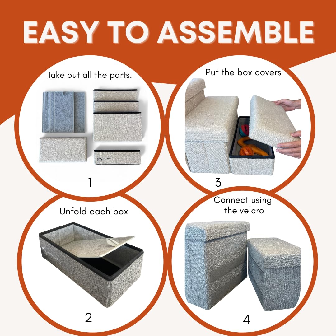 Everpup stairs folded into a storage bench for compact home organization.