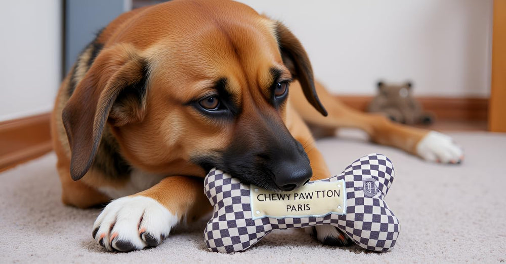 Everything Chic checkered pattern dog toy showcases luxury design during play