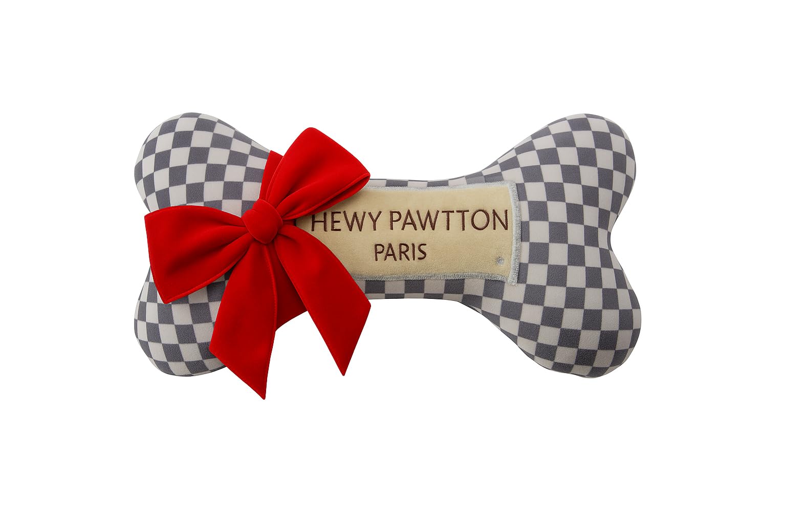 Everything Chic ChewyPawtton checkered bone toy for stylish squeak and play sessions