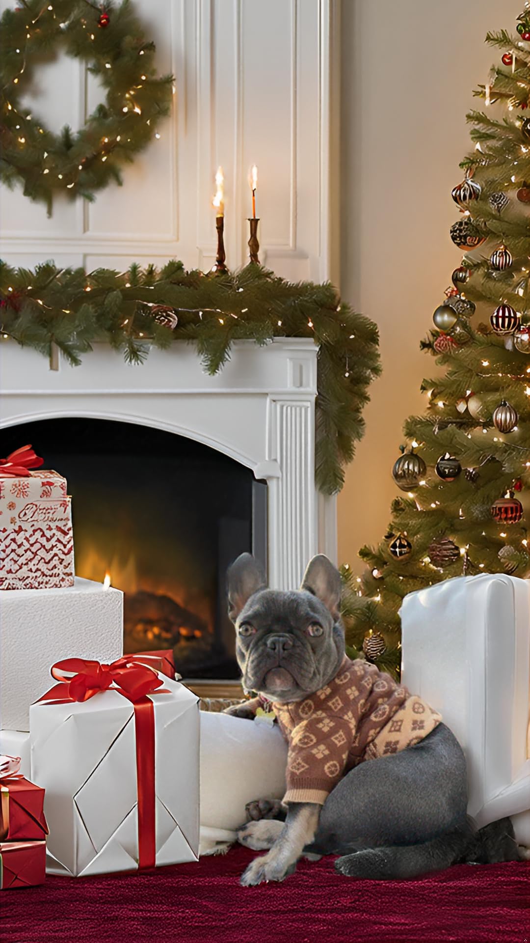 Everything Chic dog sweater indoor lounging shot highlights easy care fabric.