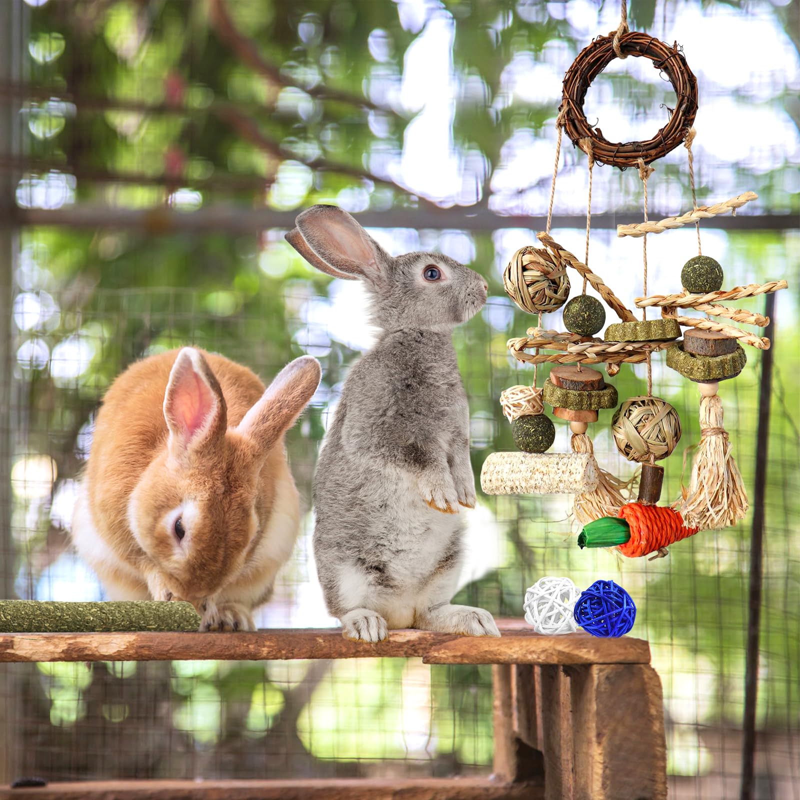 EVISWIY Timothy hay sticks add fiber and snack-like enrichment during play.