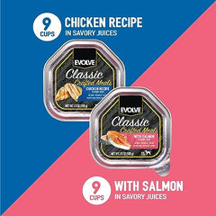 Evolve packaging front showcases the 18-pack wet meals for easy feeding.