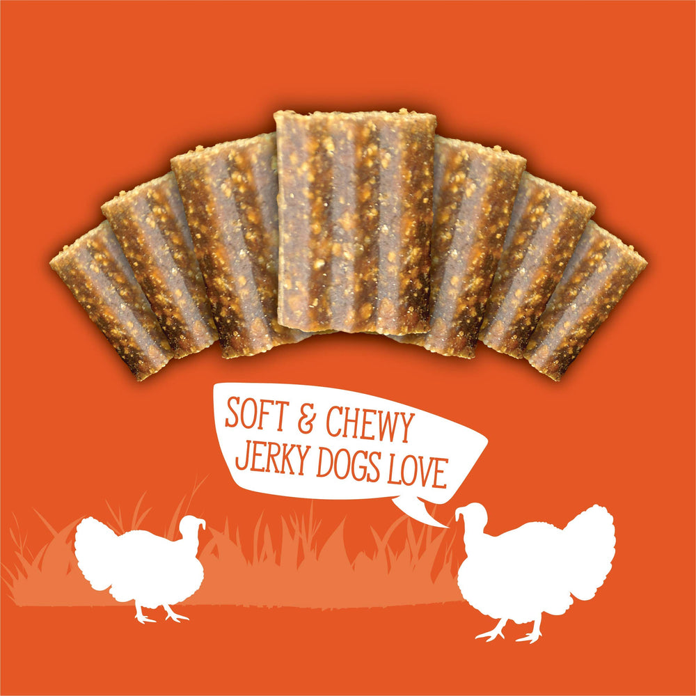 Evolve Turkey Jerky Bites paw-sized-bite close-up ideal for quick rewards