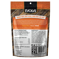 Evolve Turkey Jerky Bites soft-moist-texture close-up highlights gentle chew for sensitive mouths